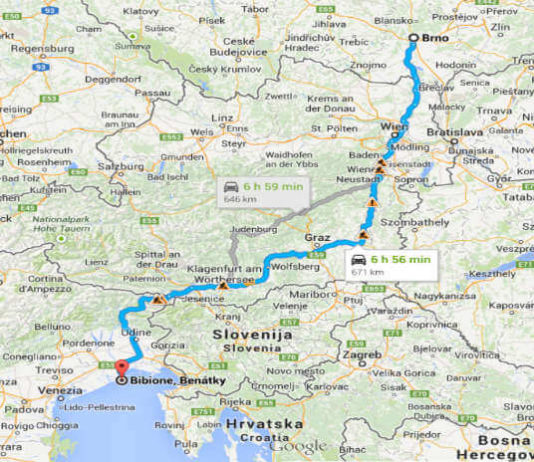 Na Benátskou riviéru autem – vše co potřebujete vědět před cestou Mapa cesty autem z Brna do Bibione