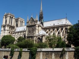 Pohled na katedrálu Notre-Dame z lodi