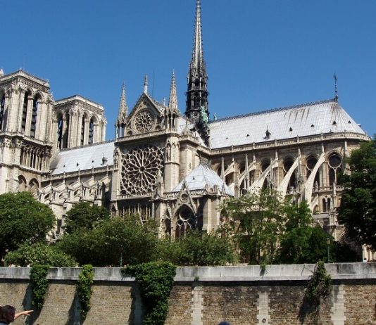 Pohled na katedrálu Notre-Dame z lodi